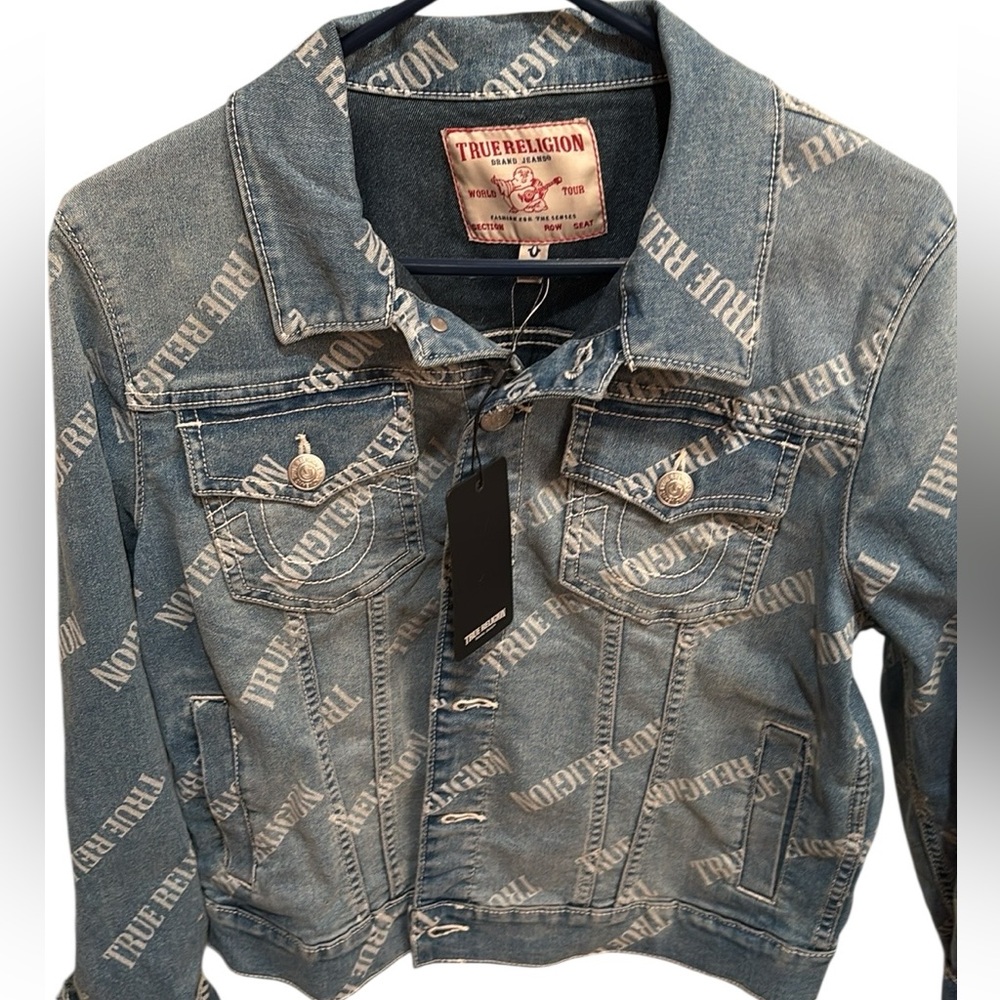 NWT True Religion jeans Light Blue Logo Denim Jacket L words